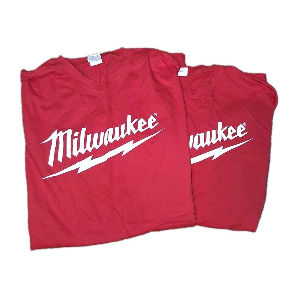 Milwaukee Tool Red Short Sleeve T Shirt Mens 2XL Logo Graphic Tee lot of 2